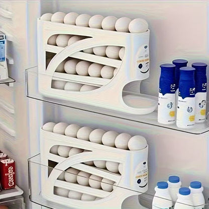 FYNN EggTower 30 — 4-Tier Countertop & Fridge Egg Holder (Side Door, 30 Eggs, Handle, Glossy Finish)