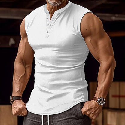 Men's Casual Summer Round Neck Button Down Tank Top 91758444M