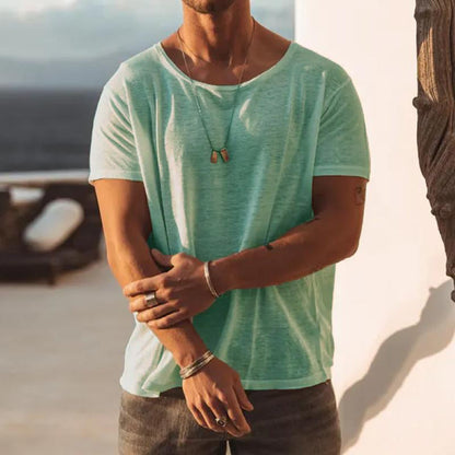 Men's Casual Solid Color Loose Round Neck Short Sleeve T-Shirt 53669259Y