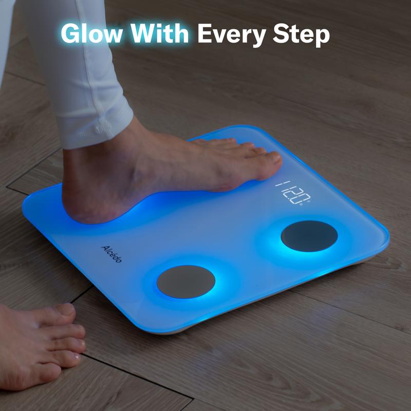 Smart Scale for Body Weight, 7-Color Glowing Bluetooth Digital Bathroom Scale for BMI and Body Fat.