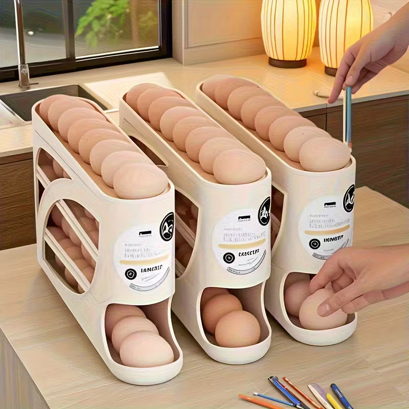 FYNN EggTower 30 — 4-Tier Countertop & Fridge Egg Holder (Side Door, 30 Eggs, Handle, Glossy Finish)