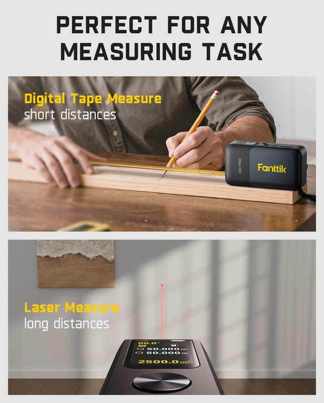 Apex 3-in-1 Digital Laser Tape Measure with HD IPS Color Display, 165Ft Rechargeable Laser Measurement Tool