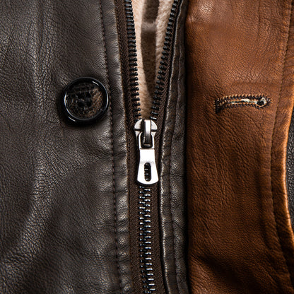 2024 Men's Vintage Double Stand Collar Leather Coat