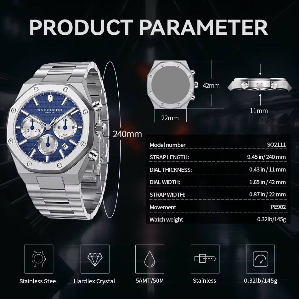 Premium Automatic Chronograph Sport Watch (42mm, Sapphire Crystal)