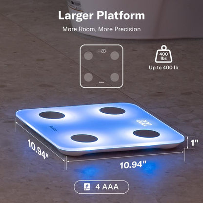 Smart Scale for Body Weight, 7-Color Glowing Bluetooth Digital Bathroom Scale for BMI and Body Fat.
