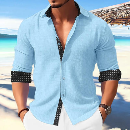 Men's Casual Polka Dot Print Paneled Lapel Long Sleeve Shirt 05508710Y