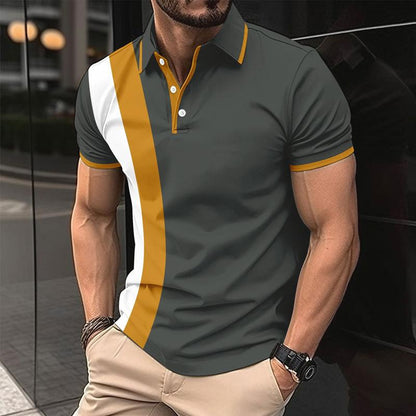 Men's Casual Color Block Printed Short Sleeve Polo Shirt 36997792Y